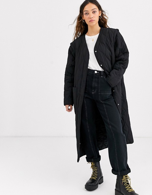 Weekday Noor quilted lightweight coat in black | ASOS