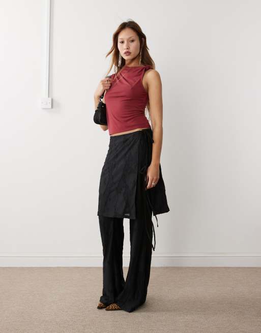 Weekday - Nora - Mix & match - Semi-doorschijnende rok met burn-out en gestrikte zijkant in zwart