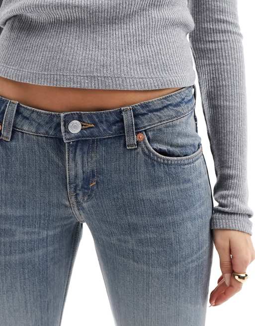 Weekday - Nova - Blege blå lavtaljede smalle bootcut-jeans, 4 af 5