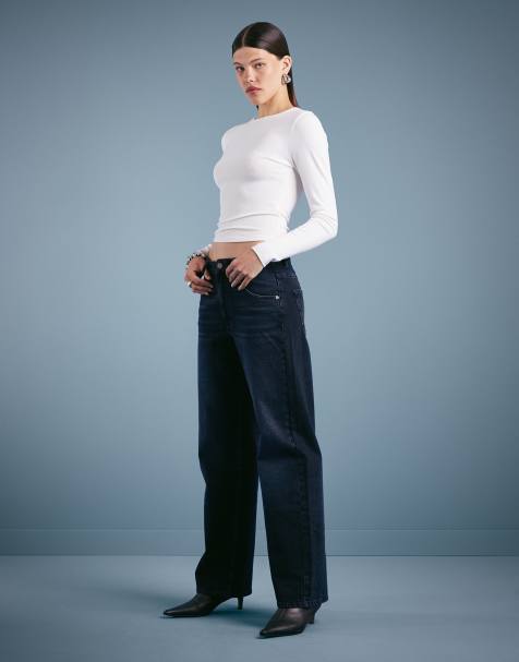 Weekday Nova low waist slim fit bootcut jeans in dark blue