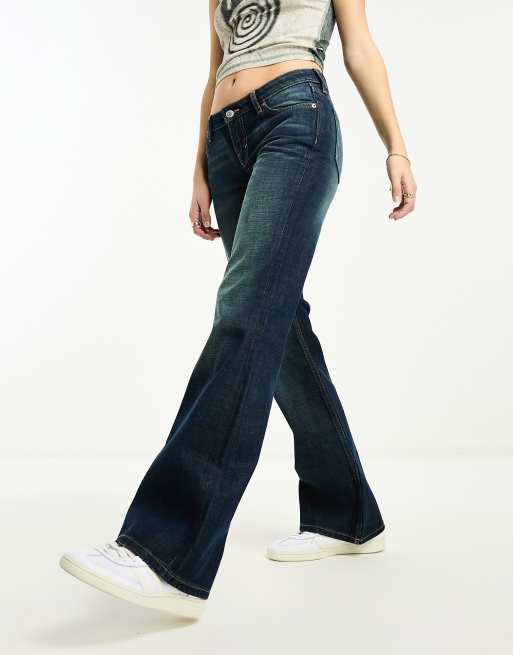 Weekday Nova Jean slim bootcut taille basse Bleu marais