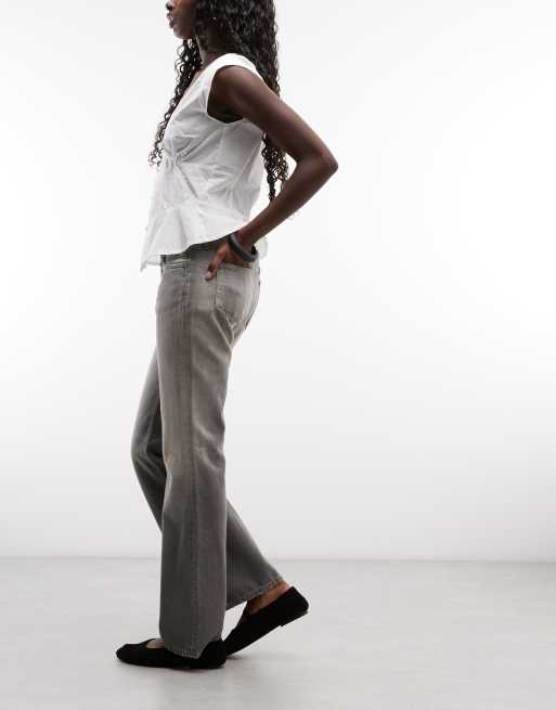 Weekday Nova jean slim évasé taille basse délavé gris, 2 de 5