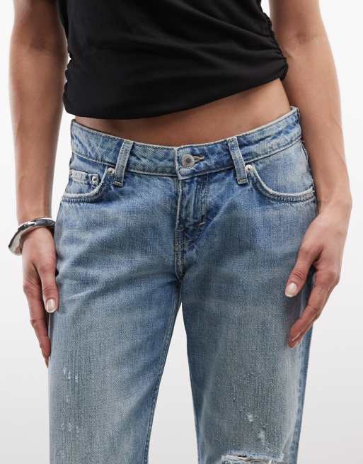 Weekday - Nova - Jeans a zampa slim a vita bassa lavaggio blu, 4 di 5