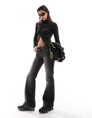 Weekday Weekday Nova low waist slim bootcut jeans in ash black