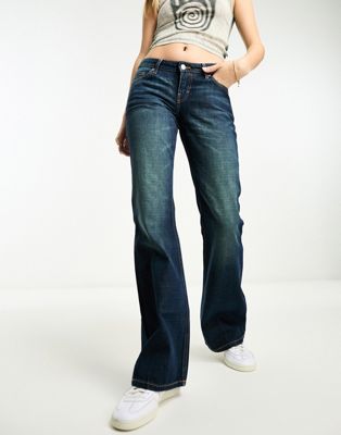 Weekday Nova low waist slim bootcut jeans in swamp blue - ASOS Price Checker