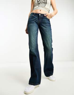 Weekday Nova low waist slim bootcut jeans in swamp blue