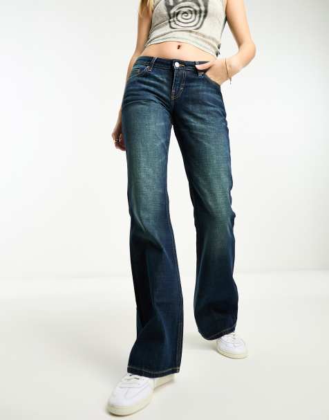 Weekday Nova low waist slim bootcut jeans in swamp blue - view 1