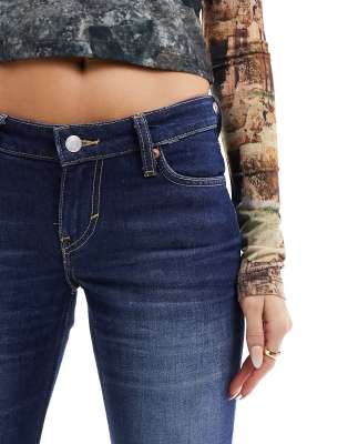 Weekday Nova Low Waist Slim Bootcut Jeans With Gathered Leg In Blue