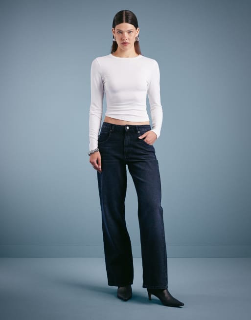 Weekday Nova low waist slim fit bootcut jeans in dark blue