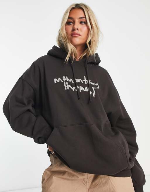 Weekday Now oversized hoodie with graphic back logo in brown | ASOS