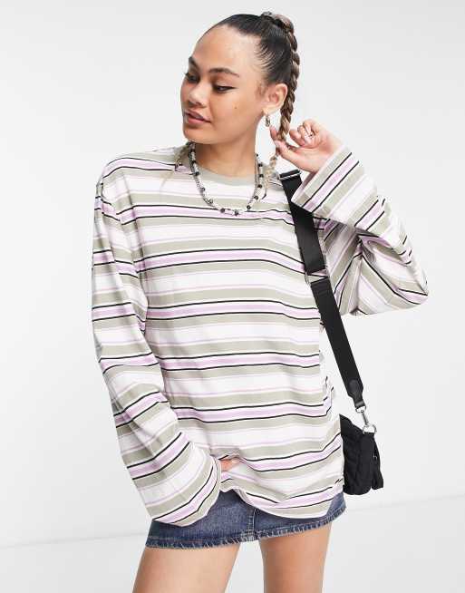 Weekday Now oversized long sleeve top in lilac stripe