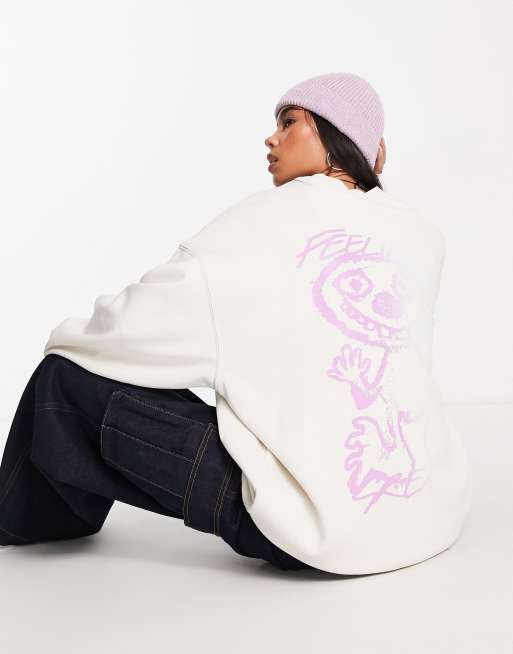 Weekday Now oversized sweatshirt with back graphic in beige | ASOS