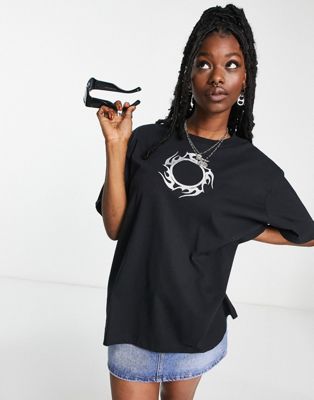 Weekday Now oversized tshirt with embroidered graphic in black