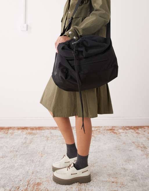 Weekday nylon cross body drawstring bag in black, 4 of 4