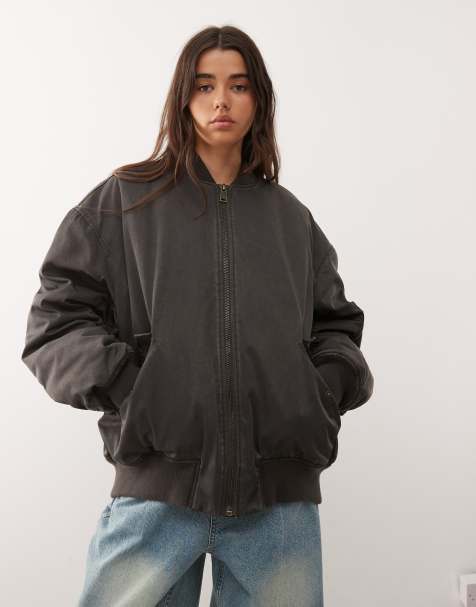 Weekday oversized padded bomber in washed dark grey