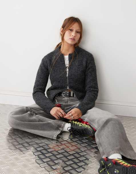 Weekday - Odora - Cardigan in misto lana nero mélange con zip - view 1