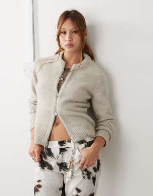 Weekday - Odora - Gilet zippé en laine mélangée - Beige-Neutral