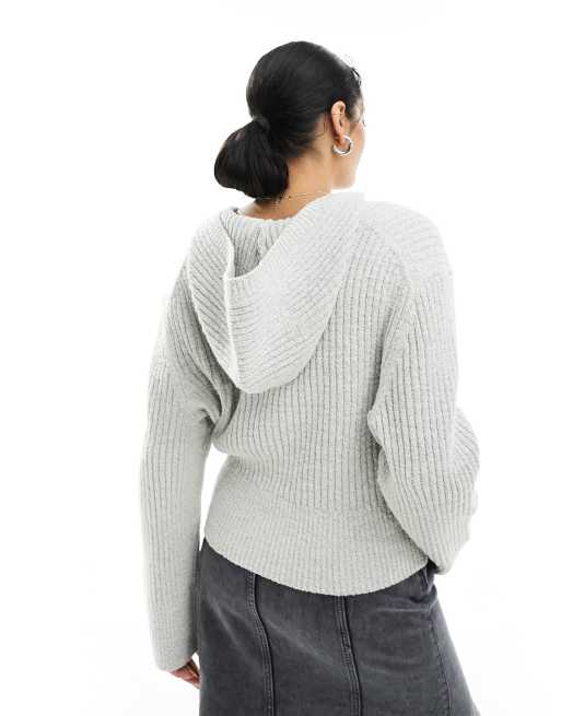 Weekday - Ofelia - Strikket cardigan-hættetrøje med gennemgående lynlås i lysegrå, 3 af 4