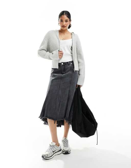 Weekday Ofelia zip up knit cardigan hoodie in light gray, 4 of 4