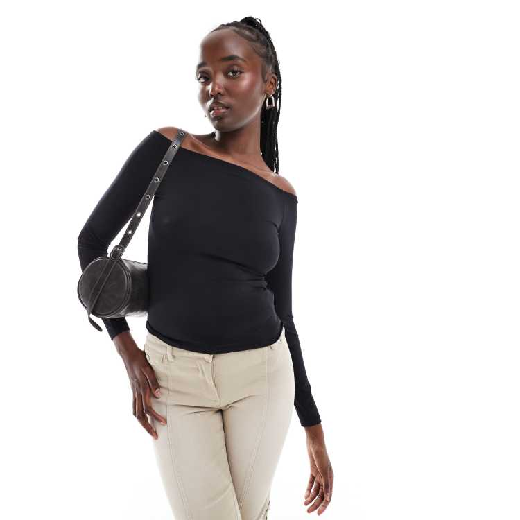 Weekday off shoulder long sleeve top in black ASOS