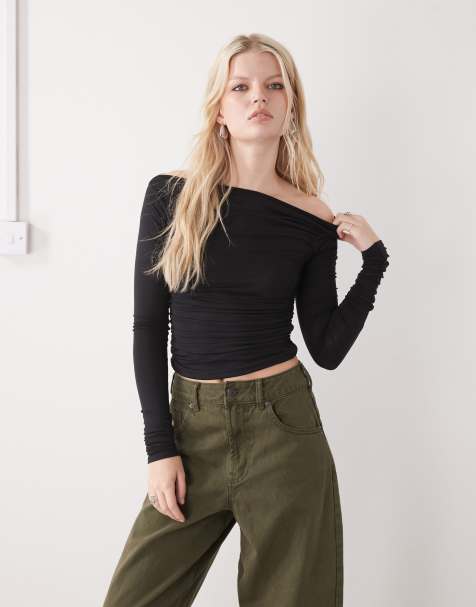 Weekday off shoulder long sleeve top in black - view 1