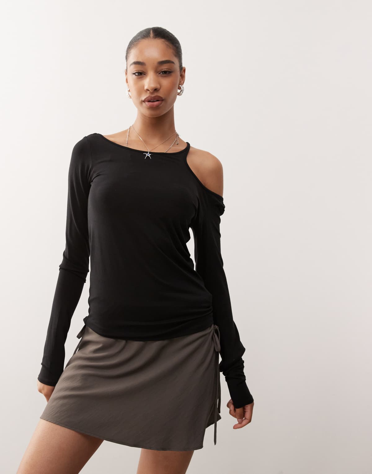 Weekday off shoulder long sleeve top with cut out detail in black