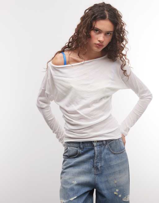Weekday offshoulder løs top med lange ærmer i hvid, 4 af 4
