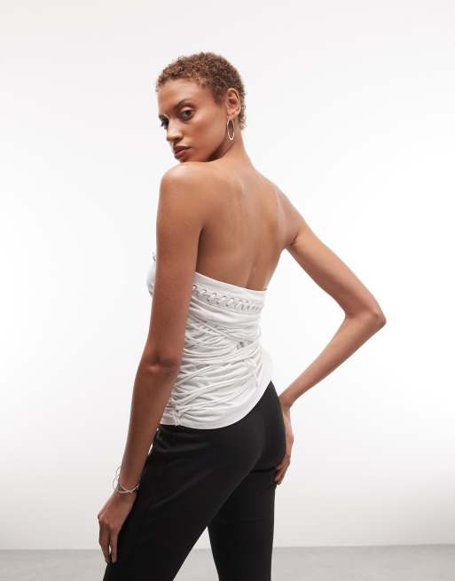 Weekday - Offwhite festivaltop med bandeausnit og stropdetaljer, 4 af 4