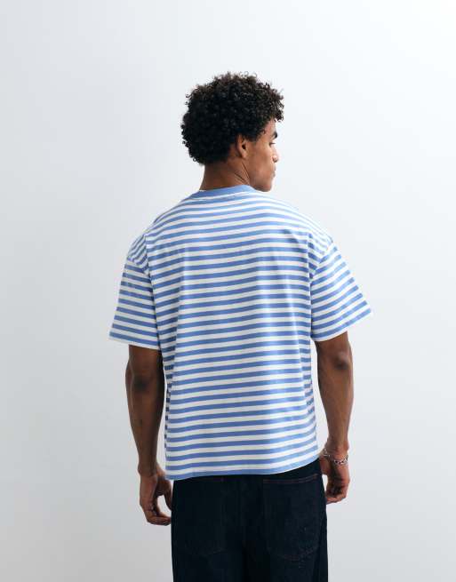 Weekday - Offwhite oversized T-shirt med blå striber og firkantet pasform - Kun hos ASOS, 5 af 5