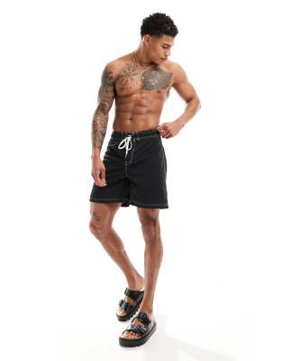 Weekday Ole board swim shorts with contrast seams in black φωτογραφία