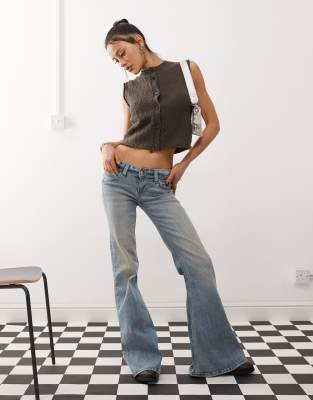 Weekday Olina Textured Knitted Vest In Gray
