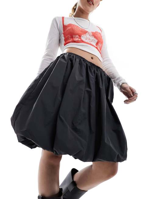 Weekday Olivia balloon volume mini skirt in black | ASOS