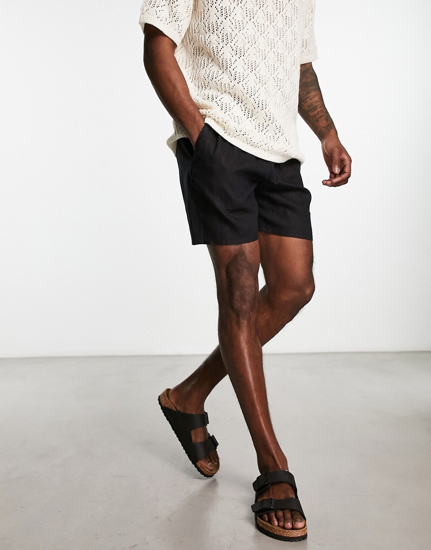 Weekday Olsen regular fit linen blend shorts in black
