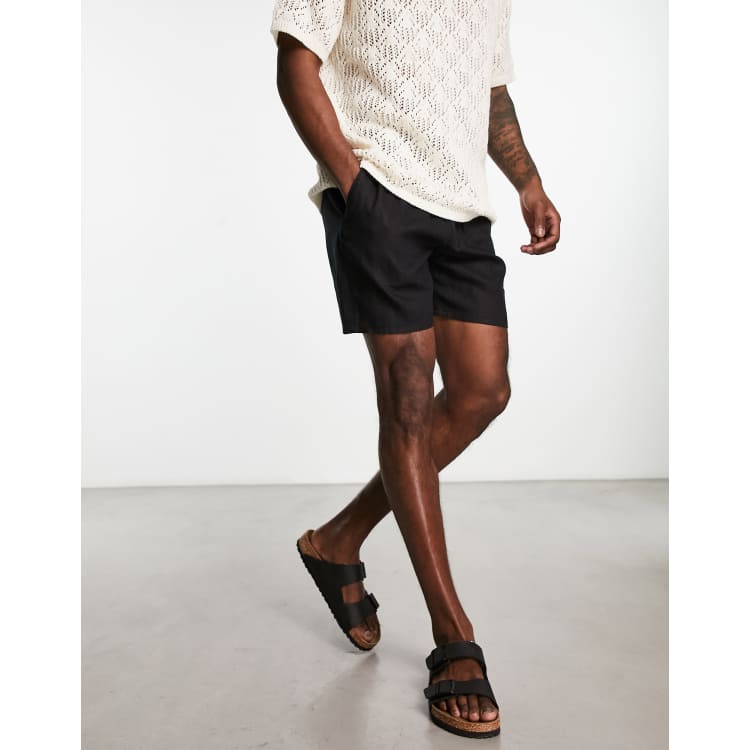 Weekday Olsen regular fit linen blend shorts in black