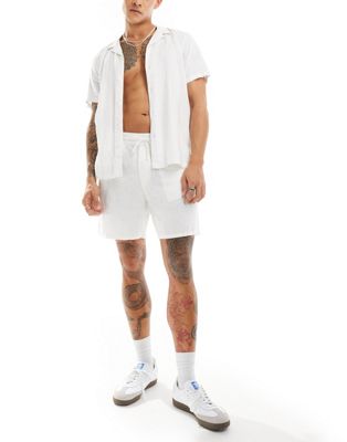 Weekday Olsen regular fit linen blend shorts in off-white