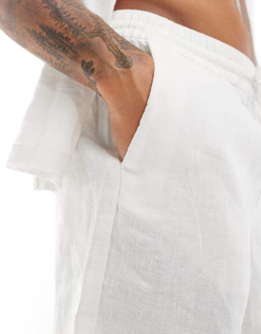 Weekday - Olsen - Regular-fit linnen short in gebroken wit, 4 van 4