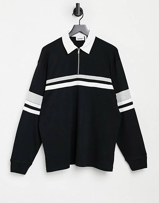 Polo shirts Weekday omar halfzip polo in black 