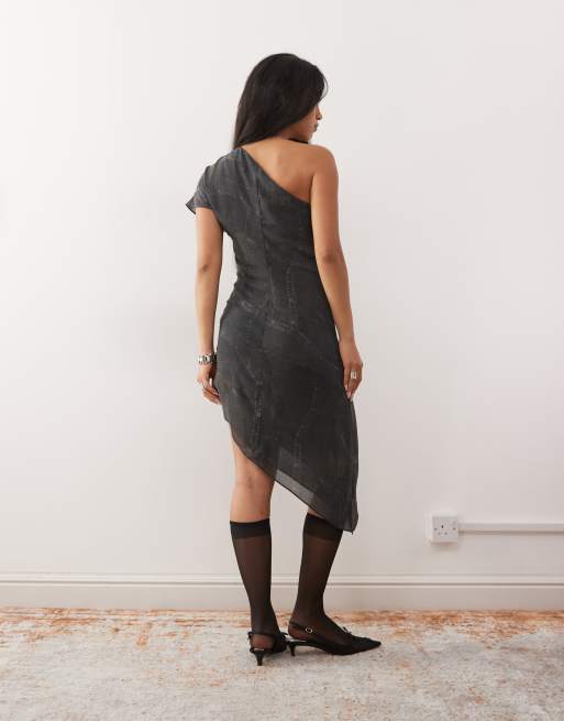 sparkly birthday dresses Black Chiffon Ruffle Rosette Bandeau Midi Dress main image 1