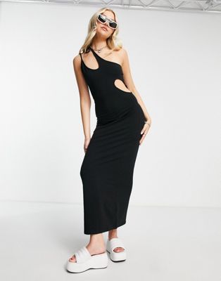 Weekday one shoulder cut out midi dress in black - ASOS Price Checker
