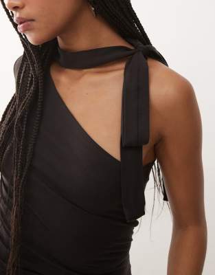 Weekday One Shoulder Halter Neck Long Sleeve Top In Brown