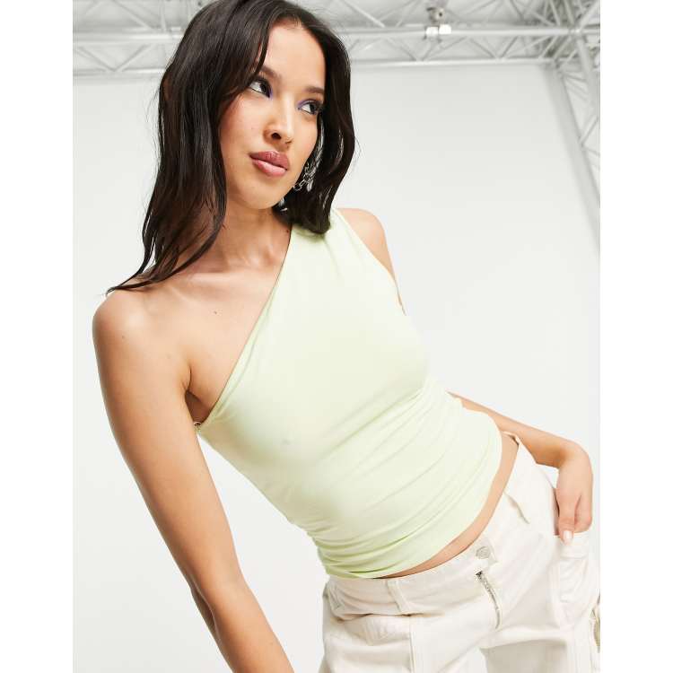 Salg Sober stave Weekday one shoulder top in lime green | ASOS