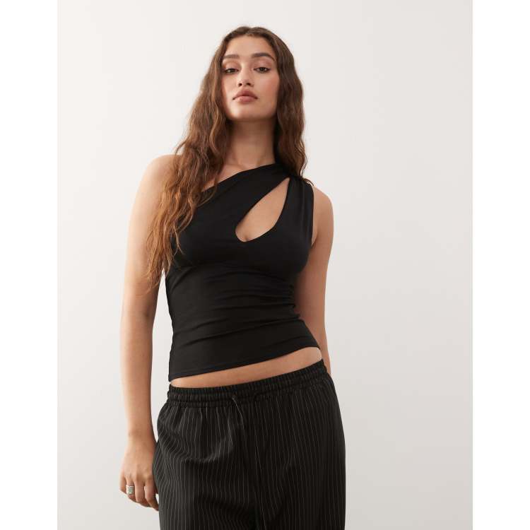 Weekday one shoulder top with slash detail in black | ASOS