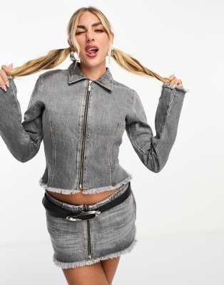 yilon WASH DENIM MINI SKIRT gray イロン Wash denim mini skirt – YILON
