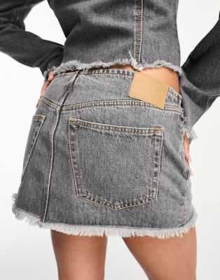 【Anyone more】Bit Washing Denim Mini Skirt Gra Washing Denim Mini Skirt - ULAN | 60% - Asian Fashion