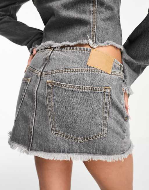 Weekday Ontario low waist denim zip mini skirt in eleven gray wash - part  of a set