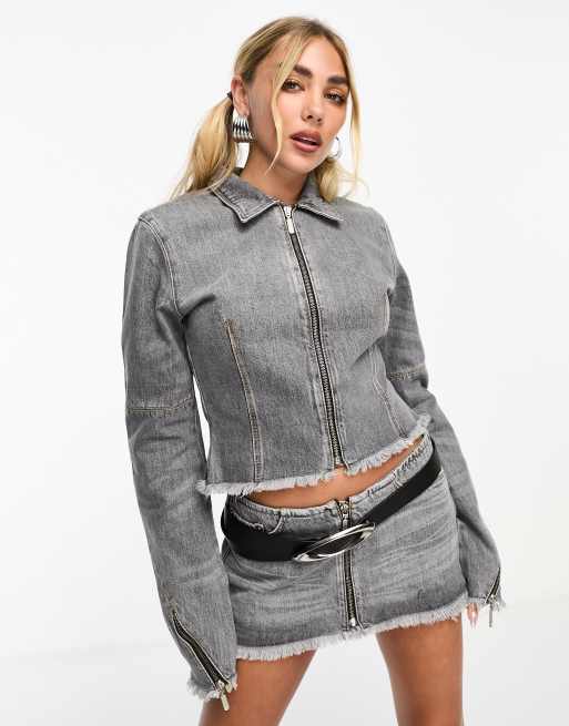 Weekday Ontario denim jacket and low waist denim zip mini skirt