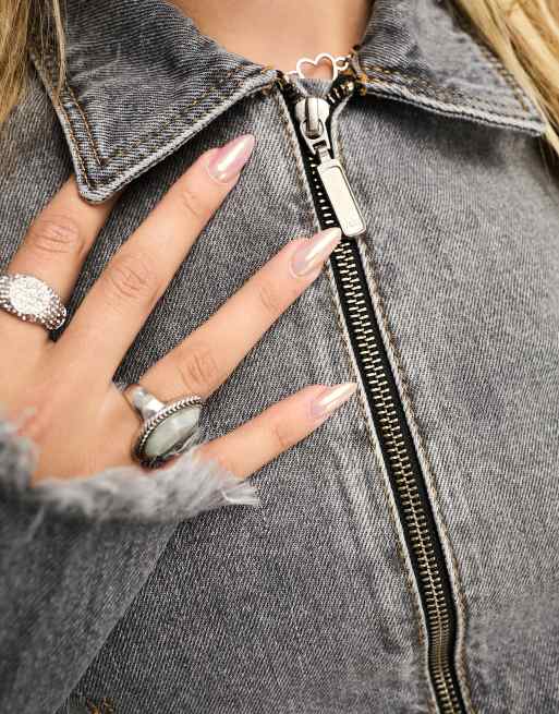 Weekday Ontario zip up denim jacket in eleven gray wash