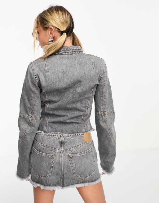 Weekday Ontario zip up denim jacket in eleven gray wash
