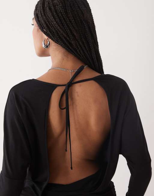 Weekday open back long sleeve top in black