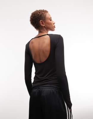 Weekday Open Back Long Sleeve Top In Black